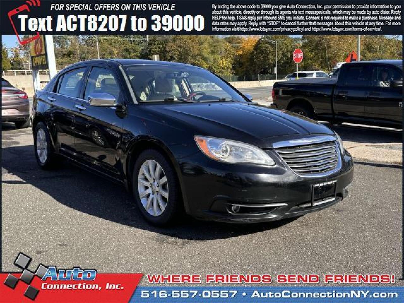 2013 Black /Black/Light Frost Beige Chrysler 200 4dr Sdn Limited (1C3CCBCG9DN) with an 6 3.6L engine, Automatic transmission, located at 2860 Sunrise Hwy, Bellmore, NY, 11710, (516) 557-0557, 40.669529, -73.522118 - We are overstocked and making deals on models such as this 2013 Chrysler 200. This 200 has traveled 137305 miles, and is ready for you to drive it for many more. We're overstocked and ready to make deals with all of our customers. Get a fast and easy price quote. All internet purchases include a 12 - Photo #1