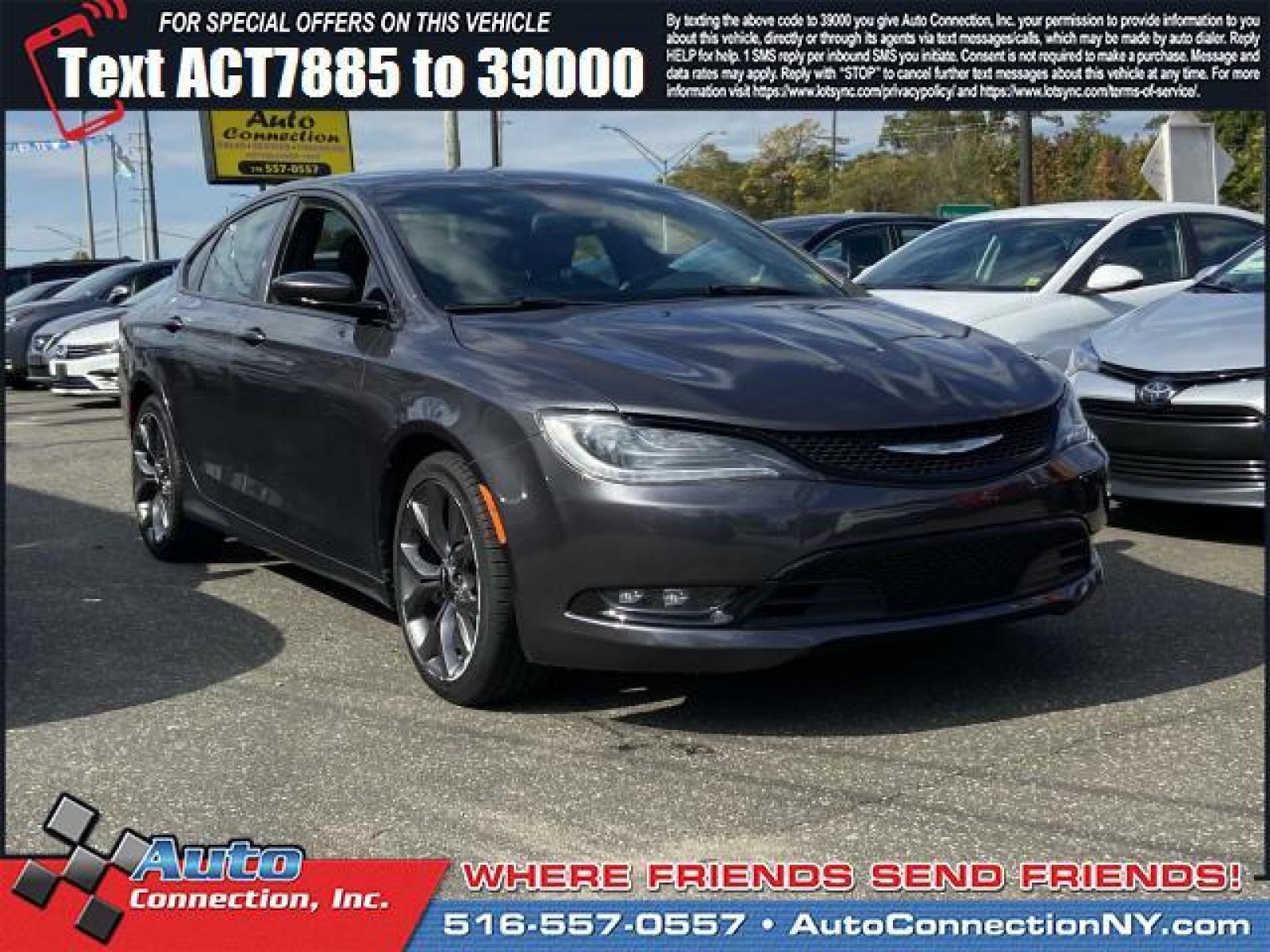 2015 Granite Crystal Metallic Clearcoat /Black Chrysler 200 4dr Sdn S AWD (1C3CCCDG3FN) , Automatic transmission, located at 2860 Sunrise Hwy, Bellmore, NY, 11710, (516) 557-0557, 40.669529, -73.522118 - With a mix of style and luxury, you'll be excited to jump into this 2015 Chrysler 200 every morning. This 200 has 45941 miles. Real cars. Real prices. Real people. Drive it home today. All internet purchases include a 12 mo/ 12000 mile protection plan. All internet purchase prices are displayed w - Photo #0
