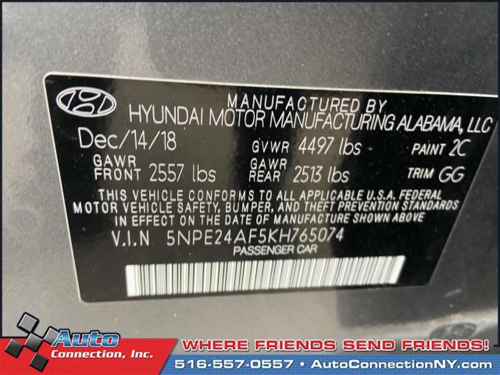 2019 Machine Gray /Gray Hyundai Sonata SE 2.4L (5NPE24AF5KH) , Automatic transmission, located at 2860 Sunrise Hwy, Bellmore, NY, 11710, (516) 557-0557, 40.669529, -73.522118 - Photo #16