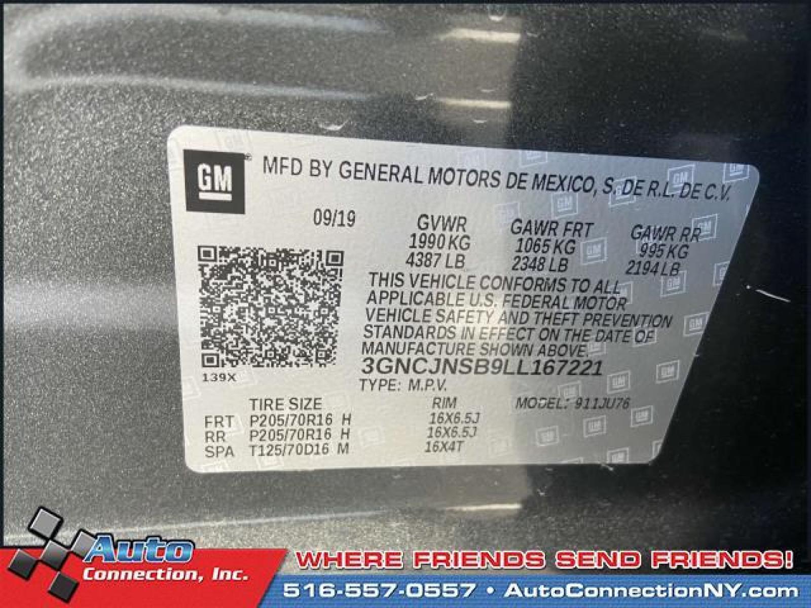2020 Nightfall Gray Metallic /Jet Black Chevrolet TRAX AWD 4dr LS (3GNCJNSB9LL) , Automatic transmission, located at 2860 Sunrise Hwy, Bellmore, NY, 11710, (516) 557-0557, 40.669529, -73.522118 - Photo #16