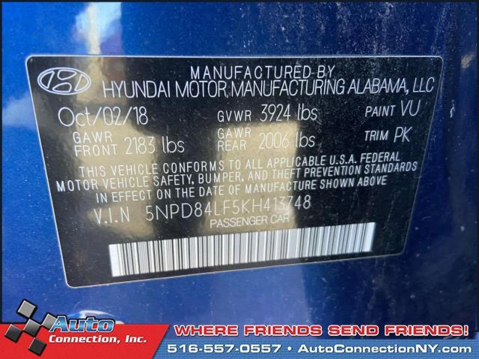 2019 Lakeside Blue /Beige Hyundai Elantra SEL Auto (5NPD84LF5KH) , Automatic transmission, located at 2860 Sunrise Hwy, Bellmore, NY, 11710, (516) 557-0557, 40.669529, -73.522118 - Photo #15