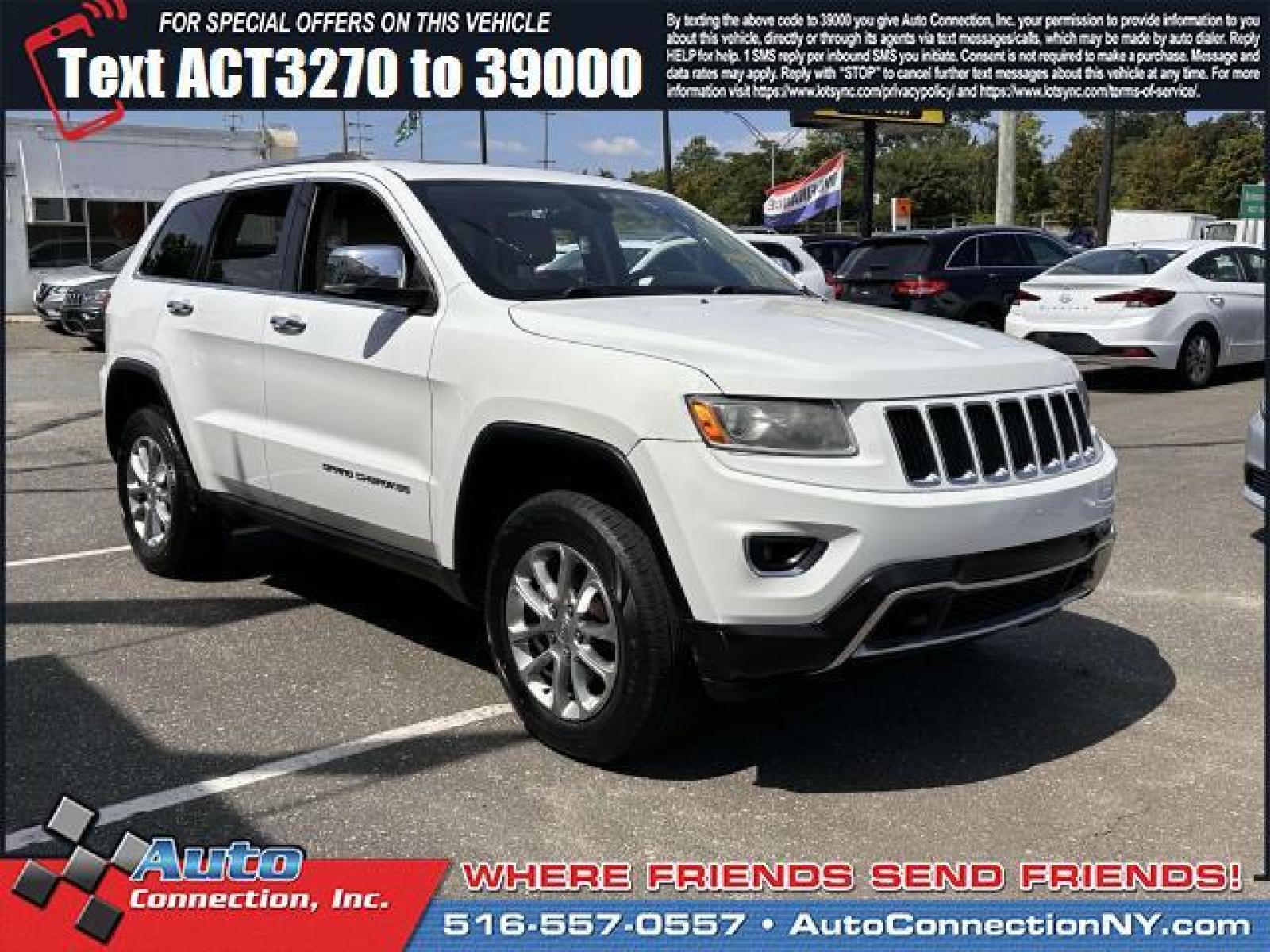 2014 Bright White Clearcoat /Black/Lt Frost Beige Jeep Grand Cherokee 4WD 4dr Limited (1C4RJFBG6EC) , Automatic transmission, located at 2860 Sunrise Hwy, Bellmore, NY, 11710, (516) 557-0557, 40.669529, -73.522118 - Get lots for your money with this 2014 Jeep Grand Cherokee. Curious about how far this Grand Cherokee has been driven? The odometer reads 125814 miles. Your happiness is our No. 1 priority. Adventure is calling! Drive it home today. All internet purchases include a 12 mo/ 12000 mile protection plan - Photo #0