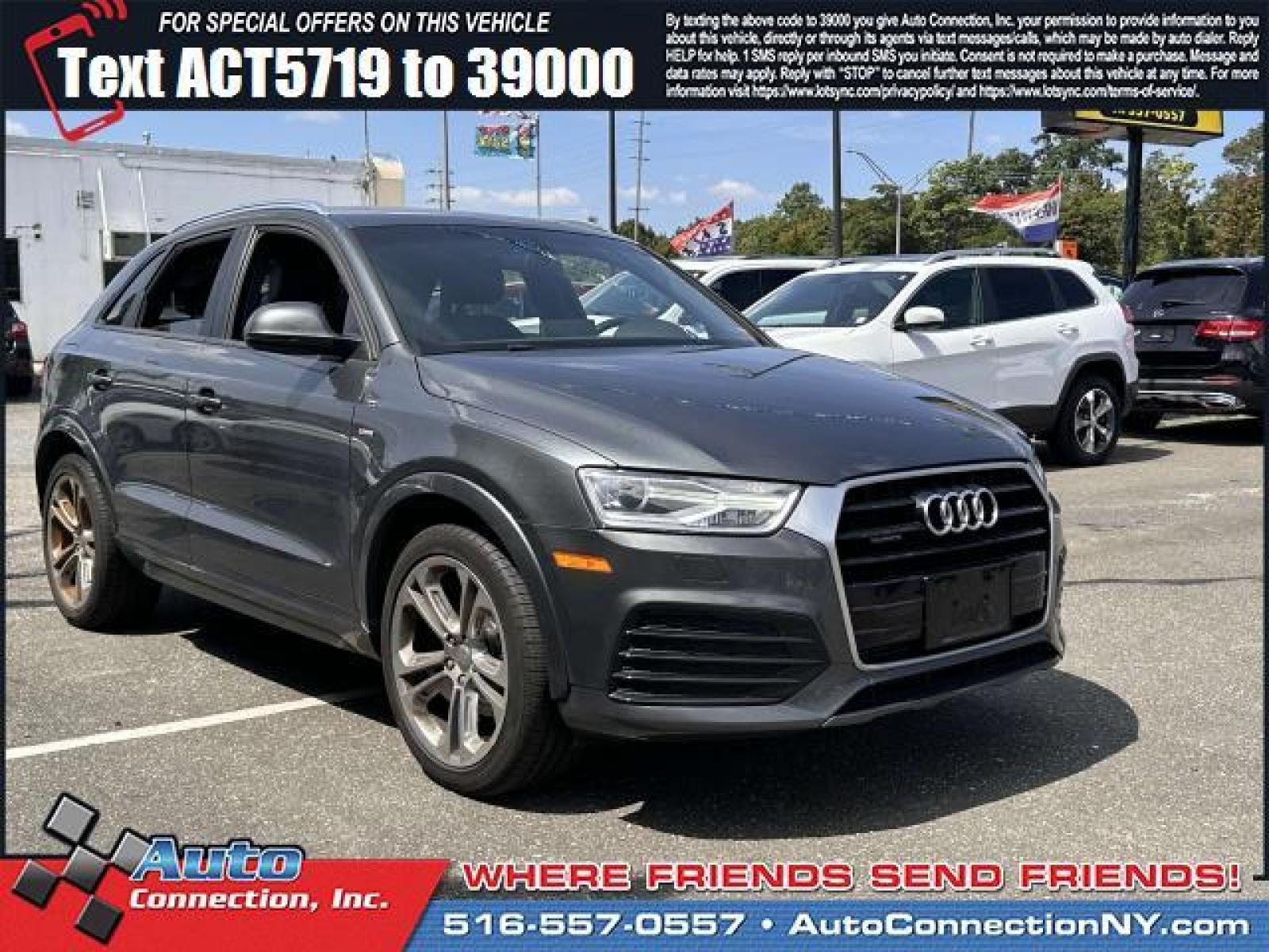 2018 Daytona Gray Pearl Effect /Black Audi Q3 2.0 TFSI Premium quattro AWD (WA1ECCFS3JR) , Automatic transmission, located at 2860 Sunrise Hwy, Bellmore, NY, 11710, (516) 557-0557, 40.669529, -73.522118 - Every time you get behind the wheel of this 2018 Audi Q3, you'll be so happy you took it home from Auto Connection. Curious about how far this Q3 has been driven? The odometer reads 44884 miles. At Auto Connection, it's all about you and your happiness. Call today to speak to any of our sale associ - Photo #0