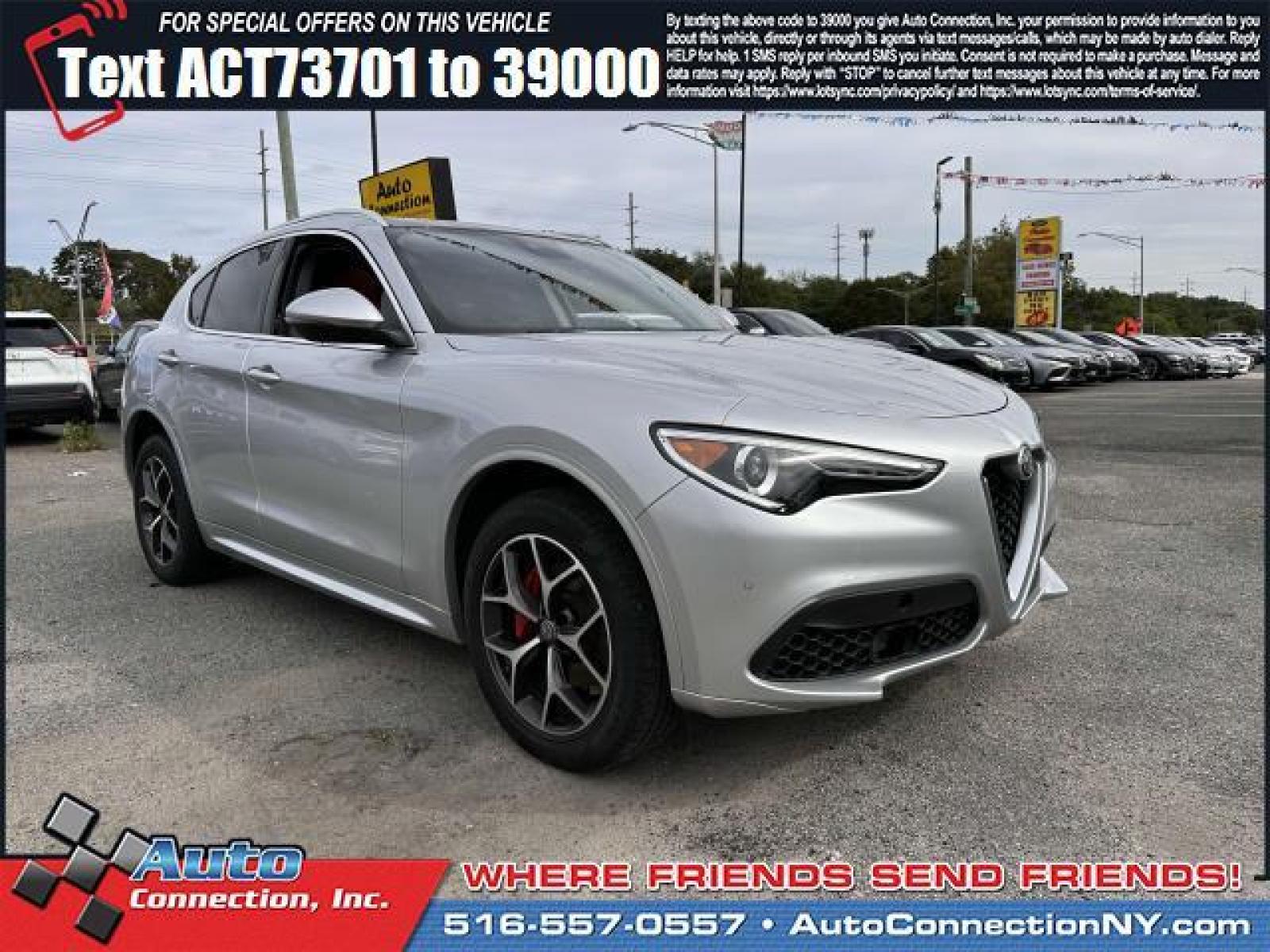 2021 Silverstone Gray Metallic /Black/Red Alfa Romeo Stelvio Ti AWD (ZASPAKBNXM7) , Automatic transmission, located at 2860 Sunrise Hwy, Bellmore, NY, 11710, (516) 557-0557, 40.669529, -73.522118 - You'll enjoy the open roads and city streets in this 2021 Alfa Romeo Stelvio. This Stelvio offers you 22194 miles, and will be sure to give you many more. We're happy to help you become this Stelvio's proud owner. Start driving today. All internet purchases include a 12 mo/ 12000 mile protection pl - Photo #0