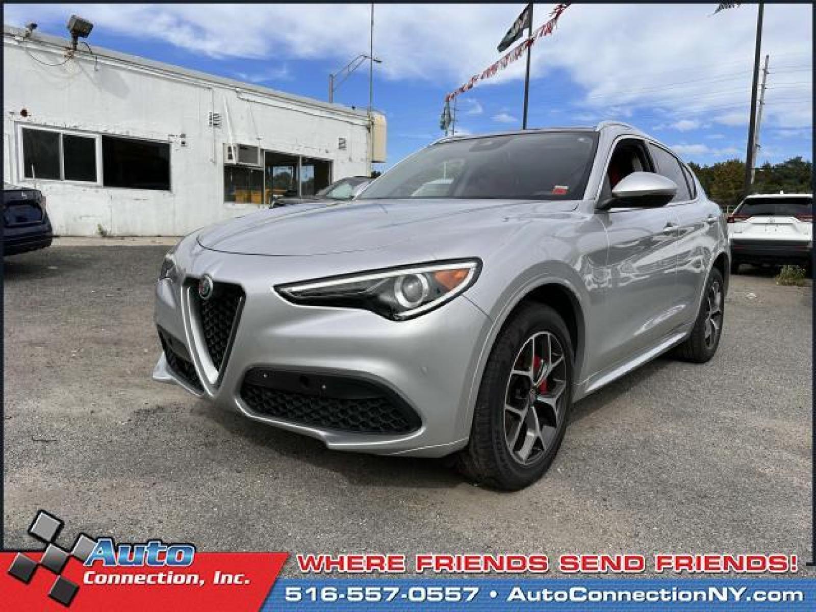 2021 Silverstone Gray Metallic /Black/Red Alfa Romeo Stelvio Ti AWD (ZASPAKBNXM7) , Automatic transmission, located at 2860 Sunrise Hwy, Bellmore, NY, 11710, (516) 557-0557, 40.669529, -73.522118 - You'll enjoy the open roads and city streets in this 2021 Alfa Romeo Stelvio. This Stelvio offers you 22194 miles, and will be sure to give you many more. We're happy to help you become this Stelvio's proud owner. Start driving today. All internet purchases include a 12 mo/ 12000 mile protection pl - Photo #2